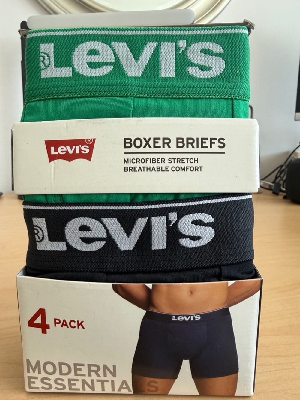 Levi's Green & Black Men’s microfiber stretch, breathable Boxer Briefs 4-Pack